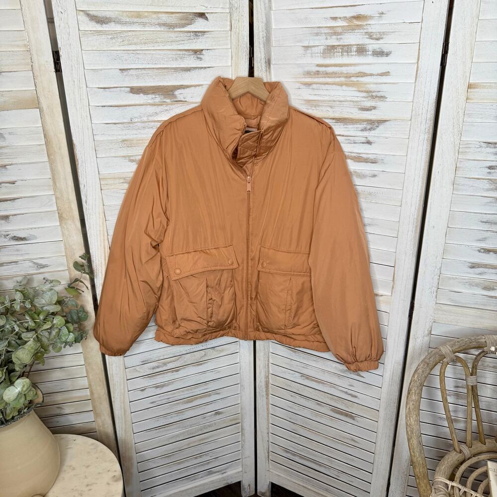 WE THE FREE PEOPLE Women's XS Oversized Duvet Bomber Jacket Doe Peach FLAW - Picture 2 of 13